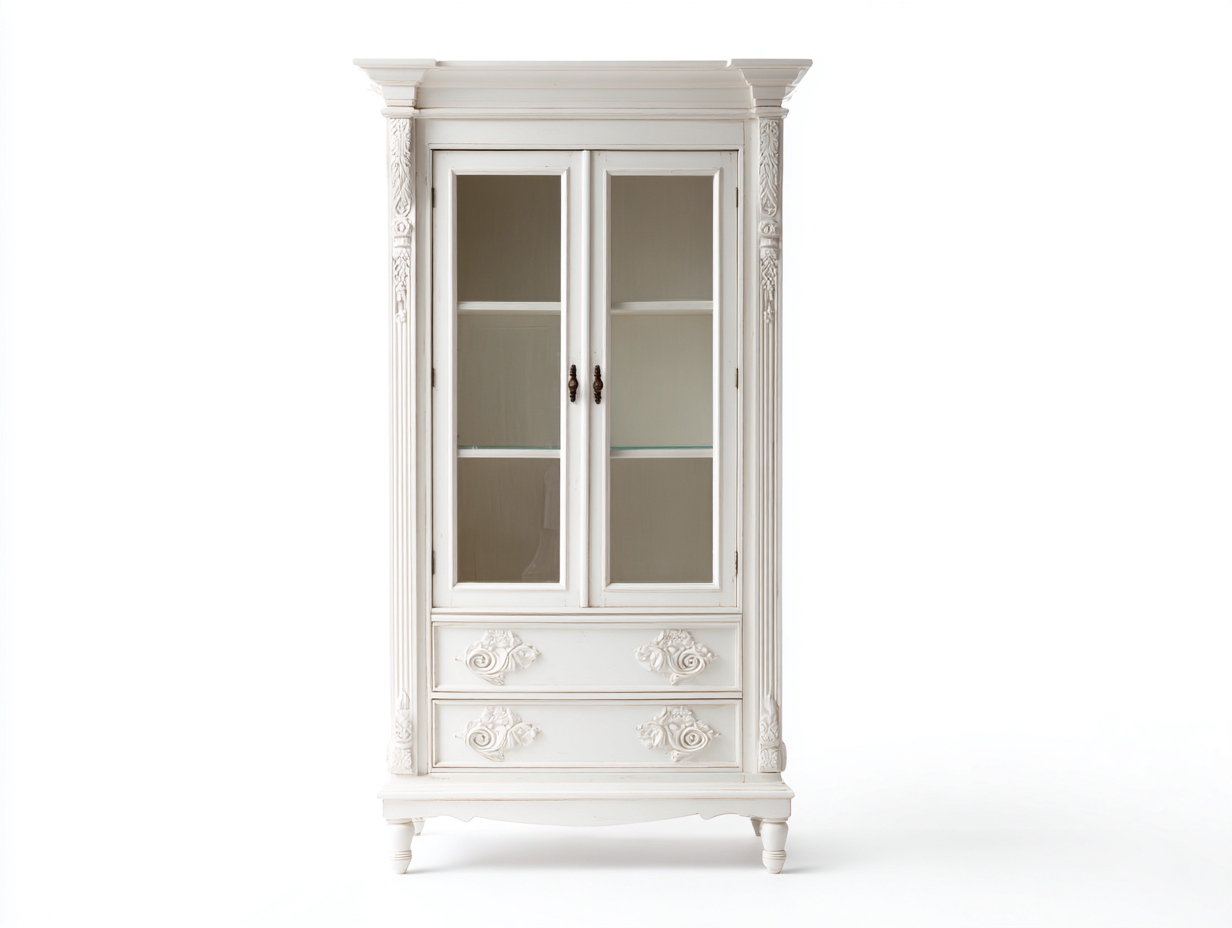 Vitrinen 95x42x180 cm aus Holz und Glas - Weiß - klassischer Landhausstil-Ziradecor