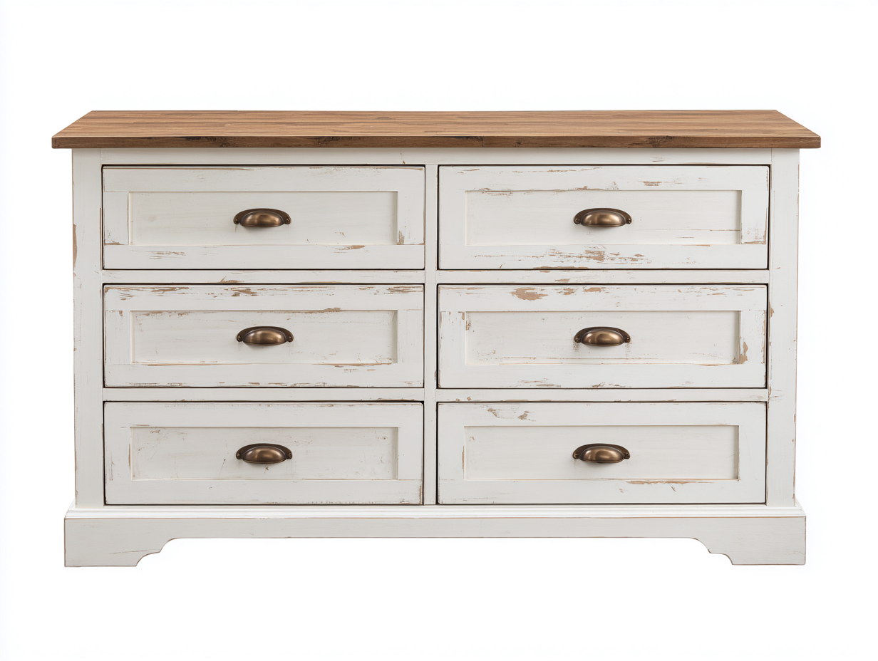 Kommode mit Schubladen 140x40x78 cm - Holz und Metallgriffe - Weiß-Braun - Landhausstil-Ziradecor