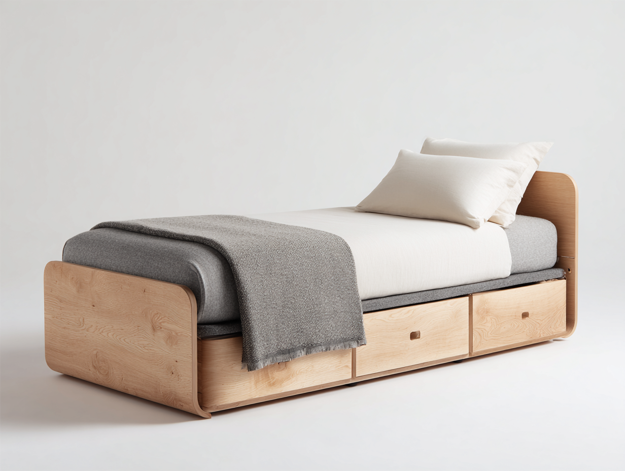 Einzelbett 205x96x78 cm - Holzoptik Natur - mit 3 Schubladen - moderner Stil-Ziradecor