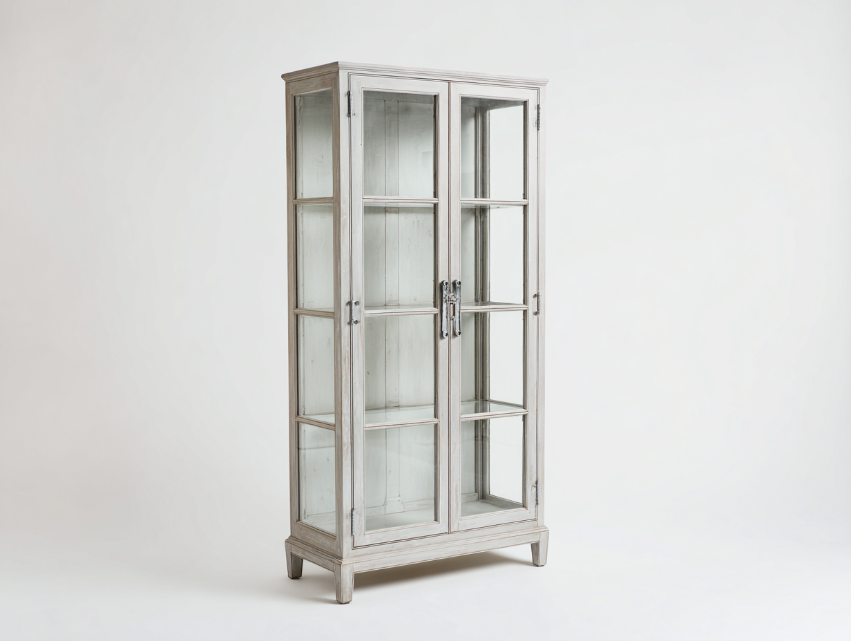 Vitrinen Holz und Glas 90x40x190 cm - Antikweiß - Für Wohnzimmer - Klassisches Design-Ziradecor
