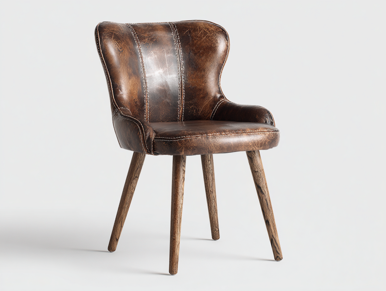 Chaise de salle à manger-Aspect cuir-Bois-56x58x87 cm-Marron foncé-Style industriel-Kamonrihome