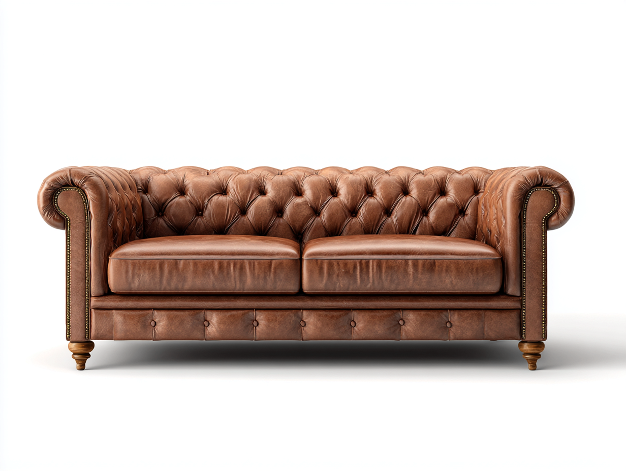 Canapé 3 places - Cuir-Bois - 224x93x77 cm - Marron cognac - Chesterfield-Kamonrihome