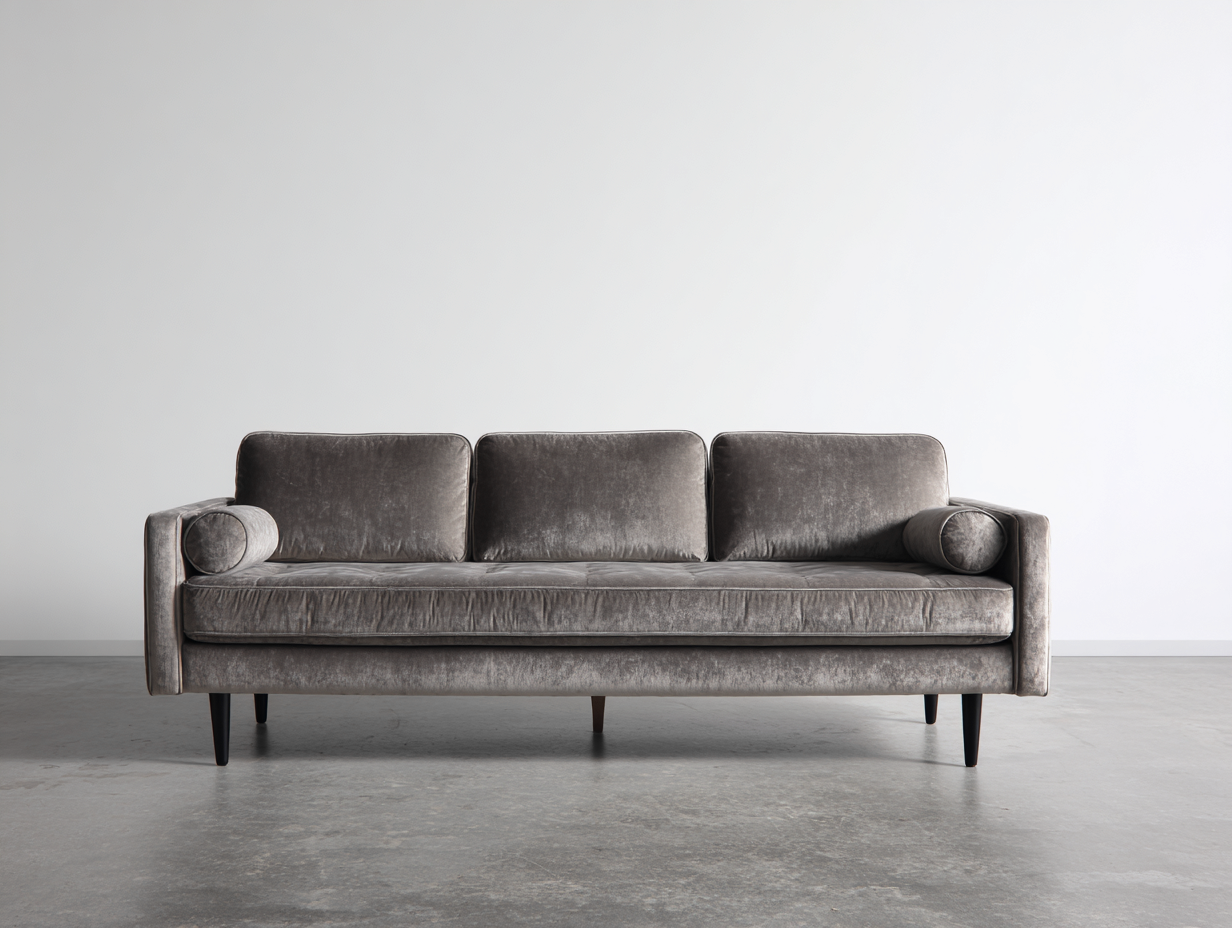 Canapé 3 places - Velours-Bois - 210x84x79 cm - Gris taupe - Rétro-Kamonrihome