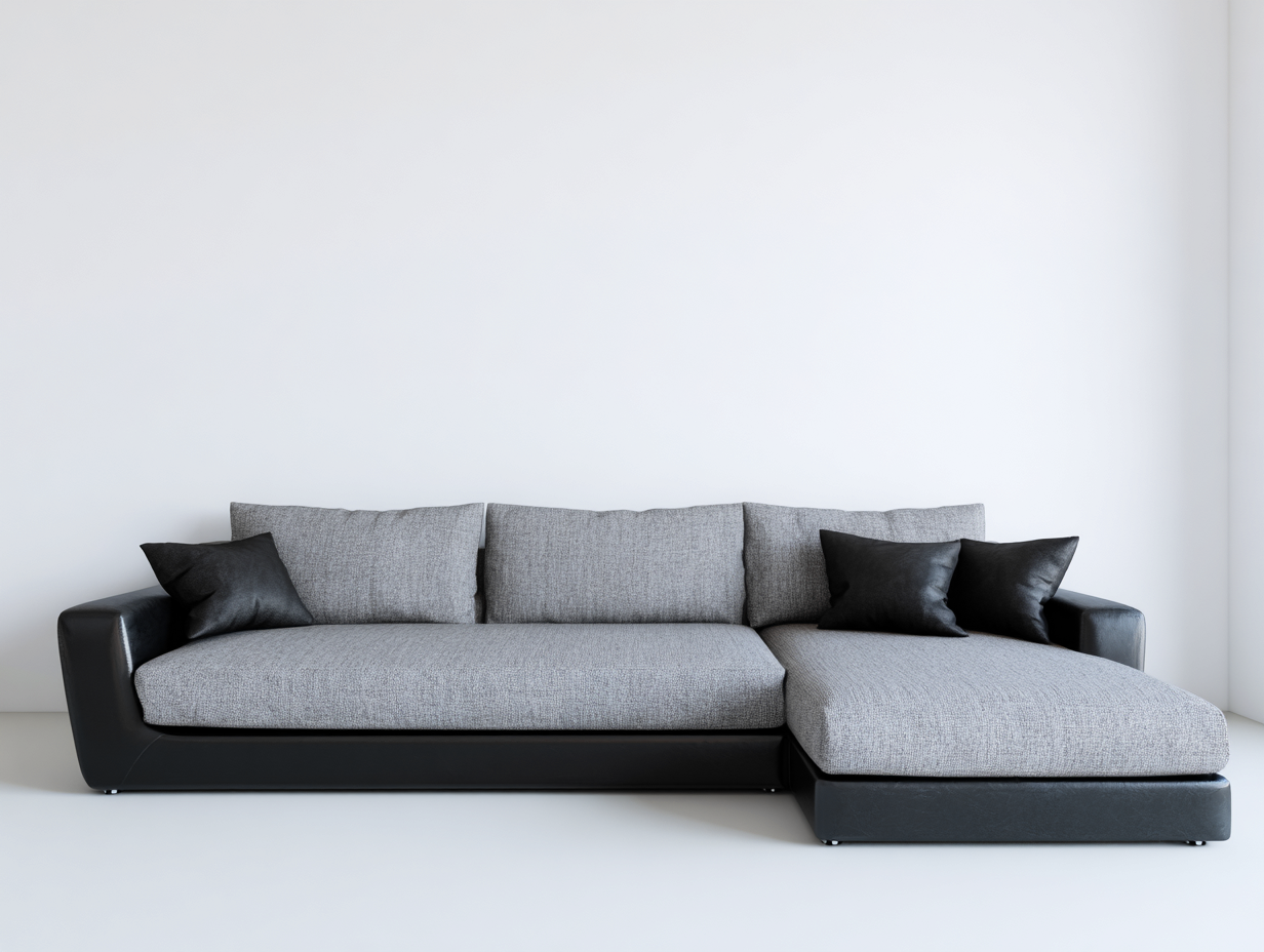 Canapé d'angle - tissu - simili cuir - 276 x 164 x 78 cm - gris-noir - style moderne-Kamonrihome
