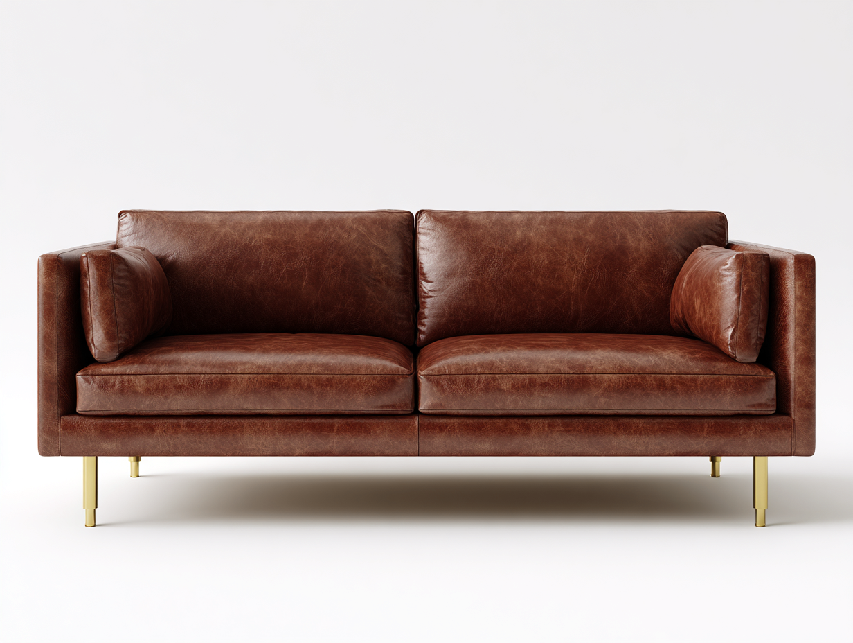 Canapé 3 places - Cuir-Métal - 218x88x76 cm - Marron vieilli-Doré - Moderne-Kamonrihome
