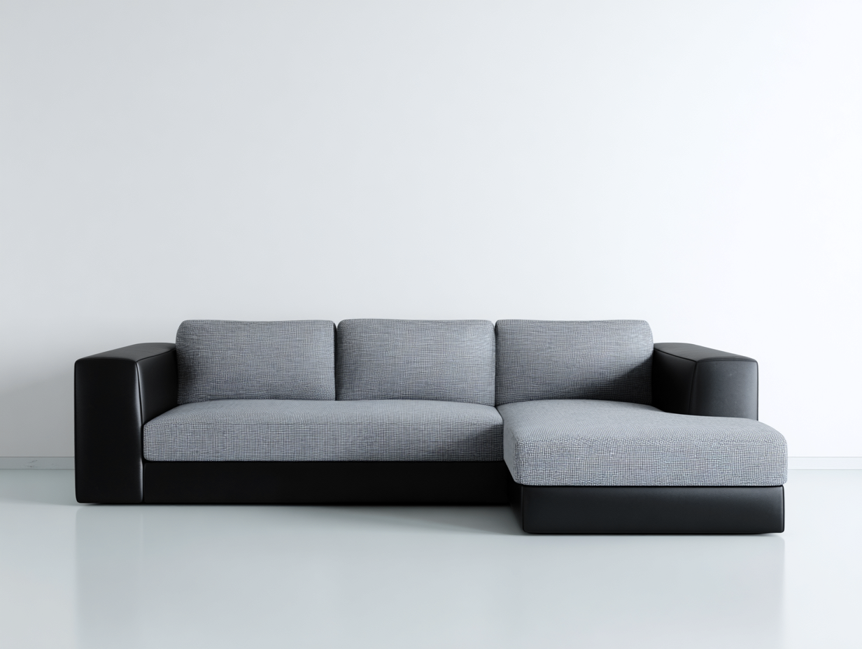 Canapé d'angle - tissu - simili cuir - 270 x 160 x 76 cm - gris-noir - style moderne-Kamonrihome
