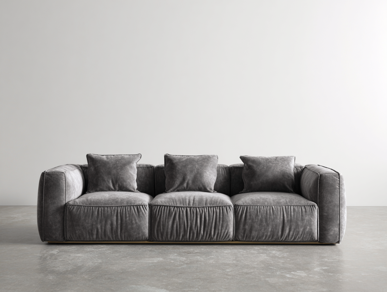 Canapé 3 places - Velours-Bois - 232x96x72 cm - Gris anthracite - Contemporain-Kamonrihome