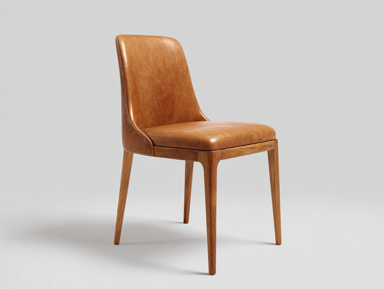 Chaise de salle à manger-Aspect cuir-Bois-49x56x84 cm-Camel-Style moderne-Kamonrihome
