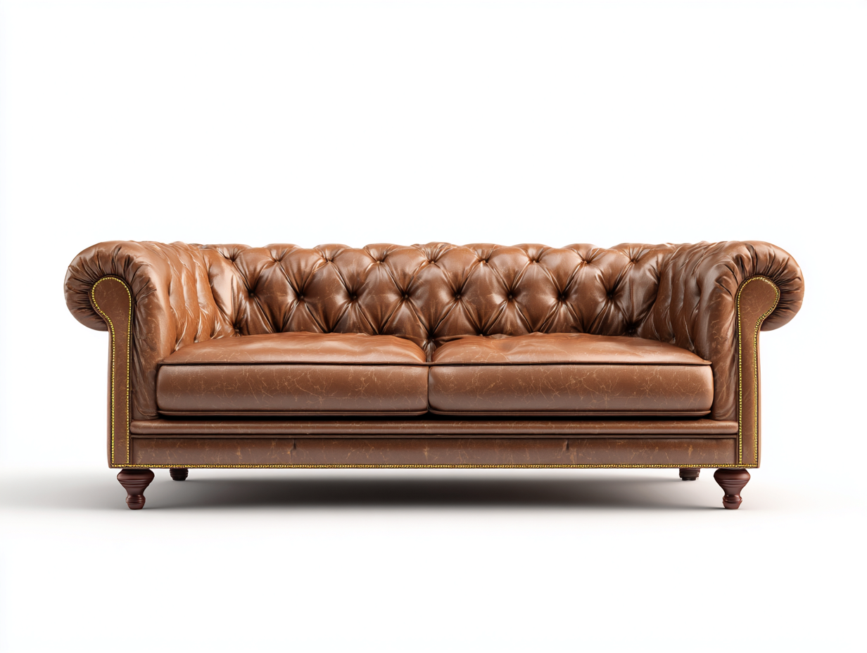 Canapé 3 places - Cuir-Bois - 226x94x75 cm - Marron cognac - Chesterfield-Kamonrihome