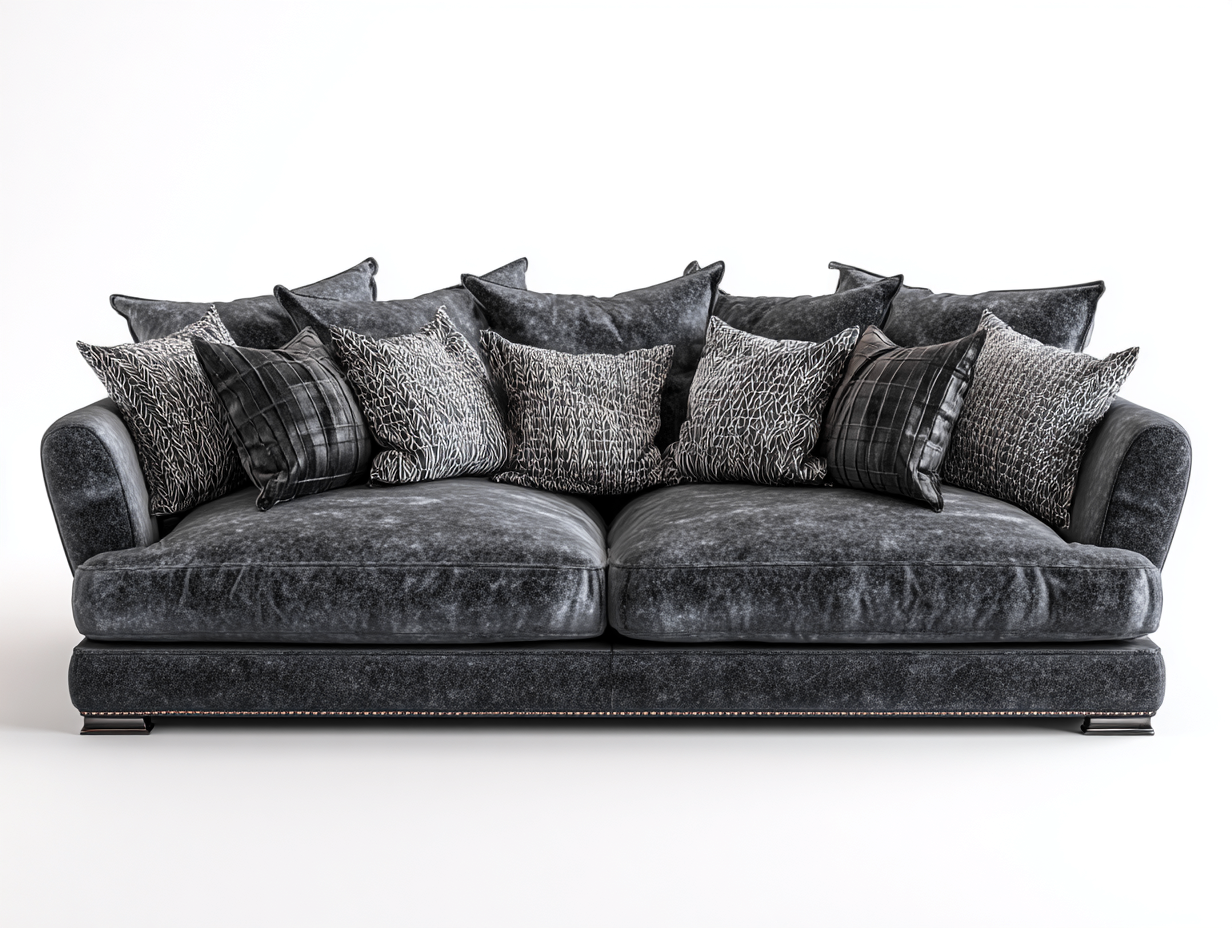 Canapé 3 places - Velours-Métal - 235x98x82 cm - Gris anthracite - Glamour-Kamonrihome