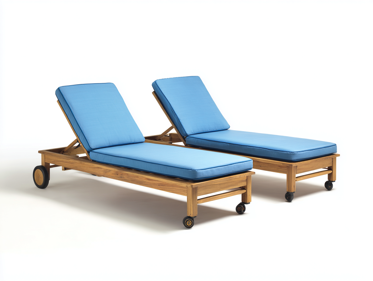 Bain de soleil - Bois de teck-Textile - 200 x 65 x 35 cm - Bleu-Bois naturel - Style jardin avec dossier inclinable-Kamonrihome