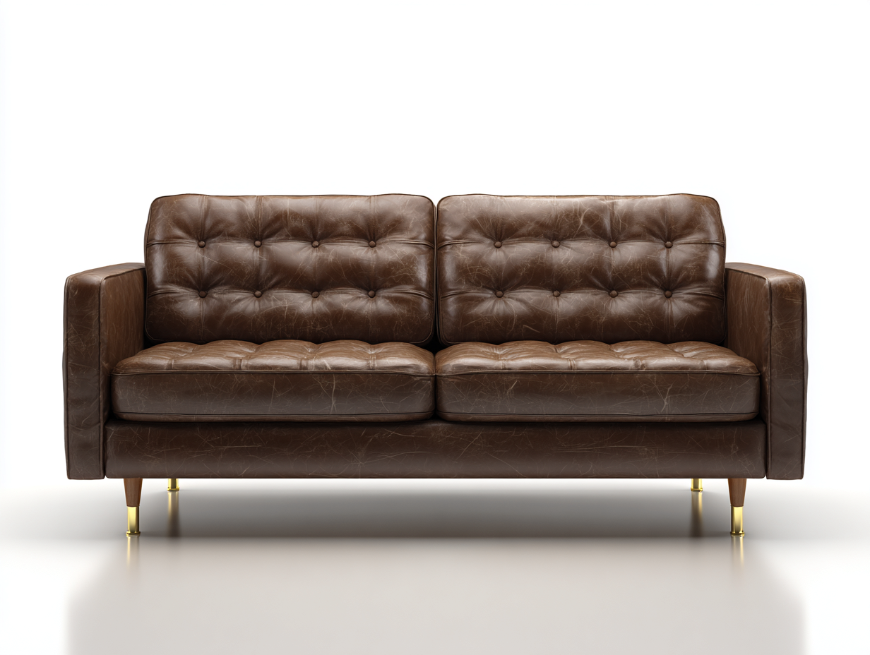 Canapé 3 places - Cuir-Bois-Métal - 205x87x80 cm - Marron vieilli-Doré - Vintage-Kamonrihome