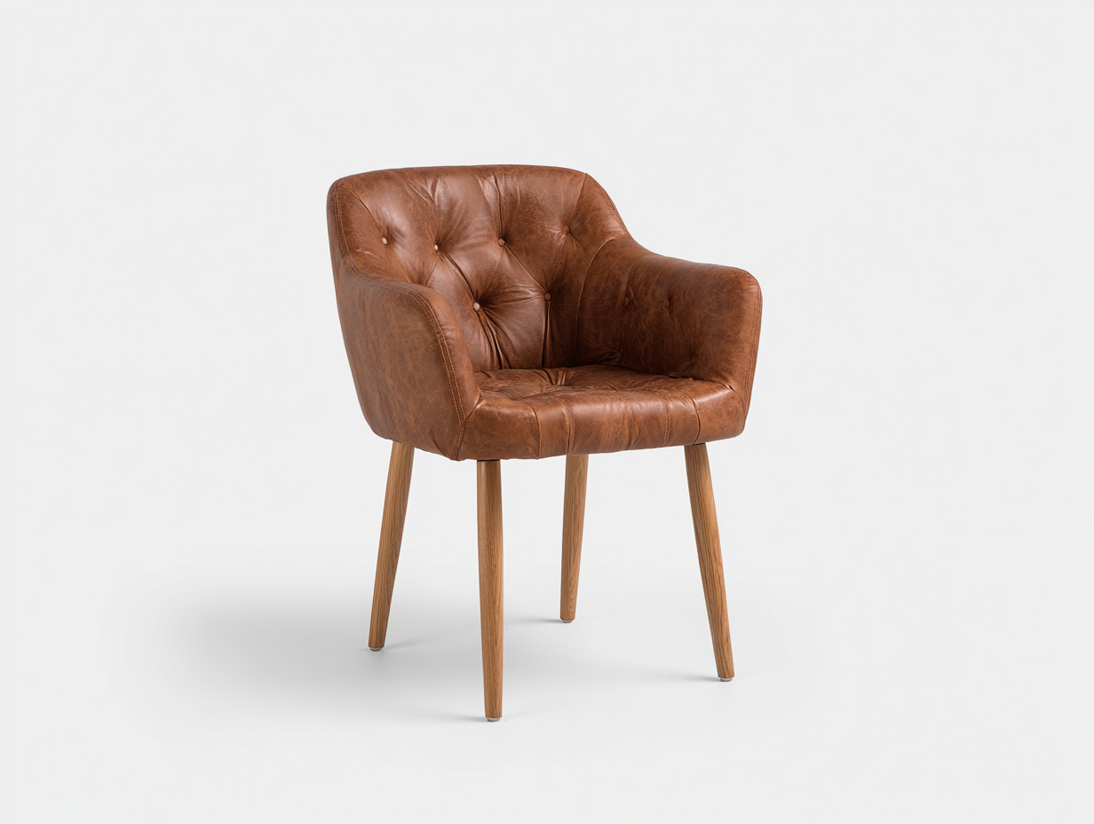 Chaise de salle à manger-Aspect cuir-Bois-58x61x83 cm-Marron-Style capitonné-Kamonrihome