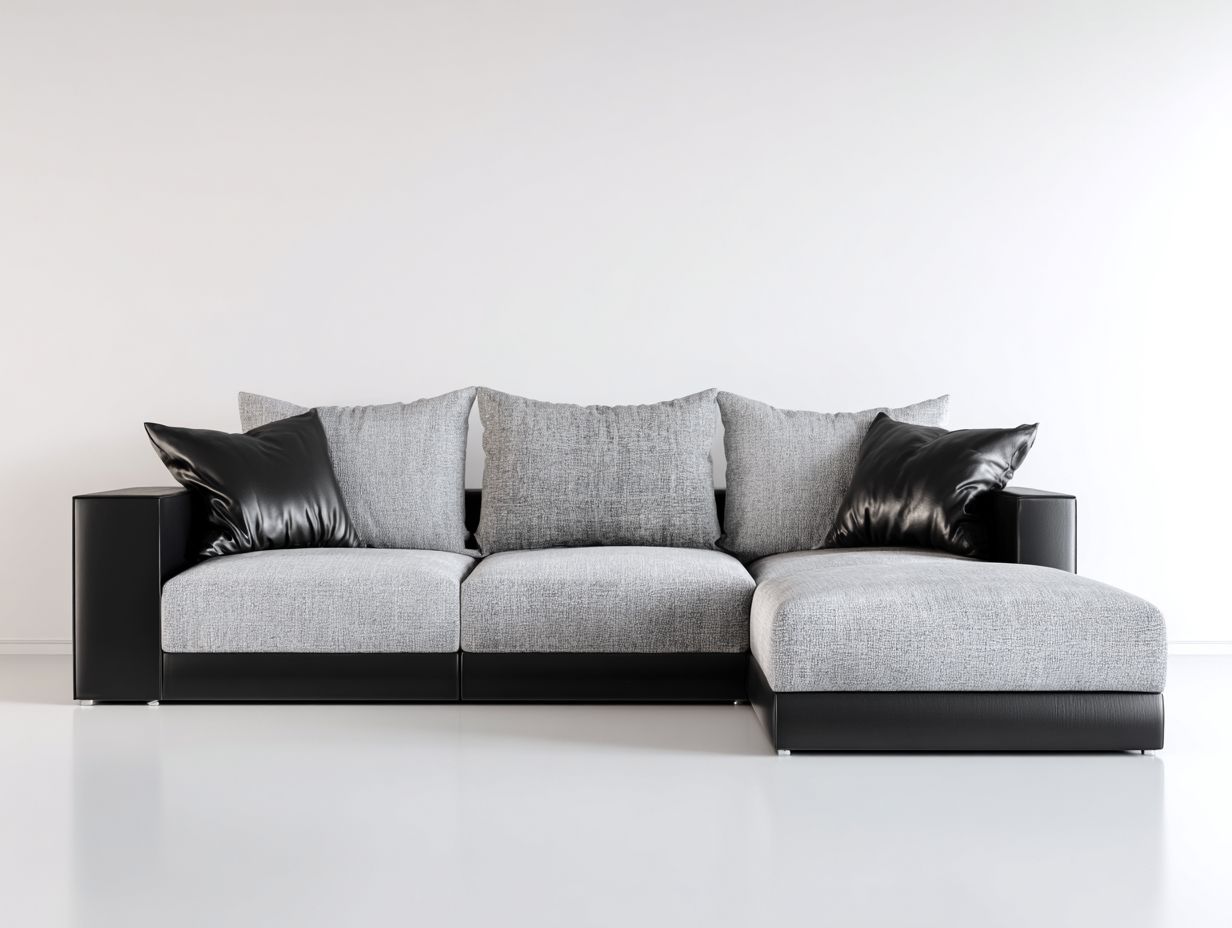 Canapé d'angle - tissu - simili cuir - 282 x 166 x 77 cm - gris-noir - style moderne-Kamonrihome