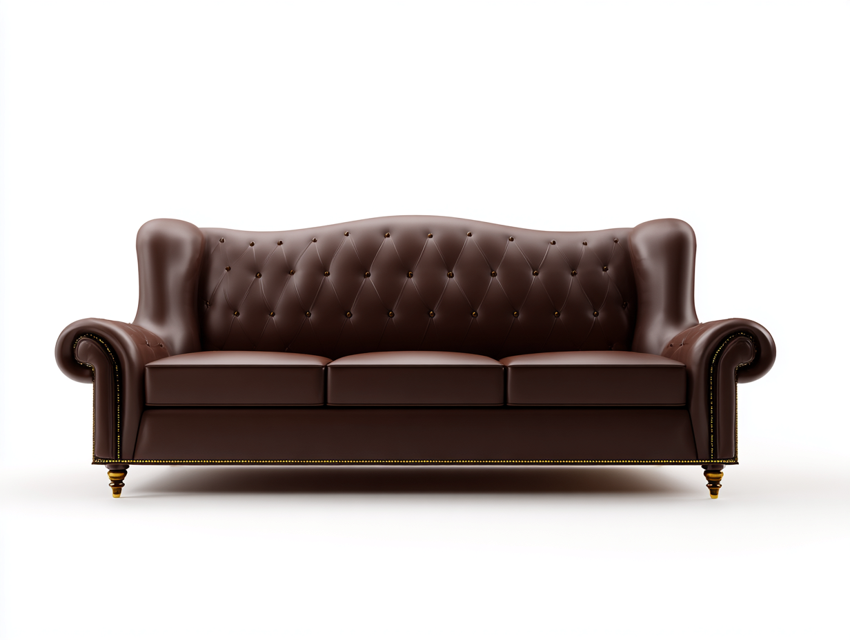 Canapé 3 places - Cuir-Bois-Métal - 230x92x96 cm - Marron foncé-Doré - Chesterfield-Kamonrihome