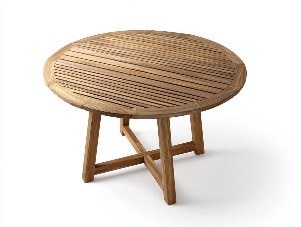 Table de jardin - Bois de teck - 120 x 120 x 75 cm - Bois naturel - Style extérieur rond à lattes-Kamonrihome