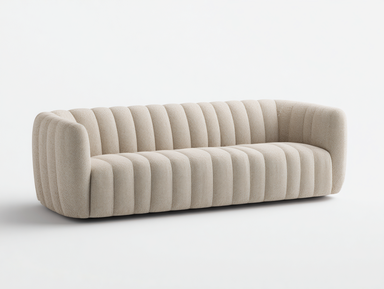 Canapé 3 places - Tissu bouclé - 232x96x74 cm - Beige - Contemporain-Kamonrihome