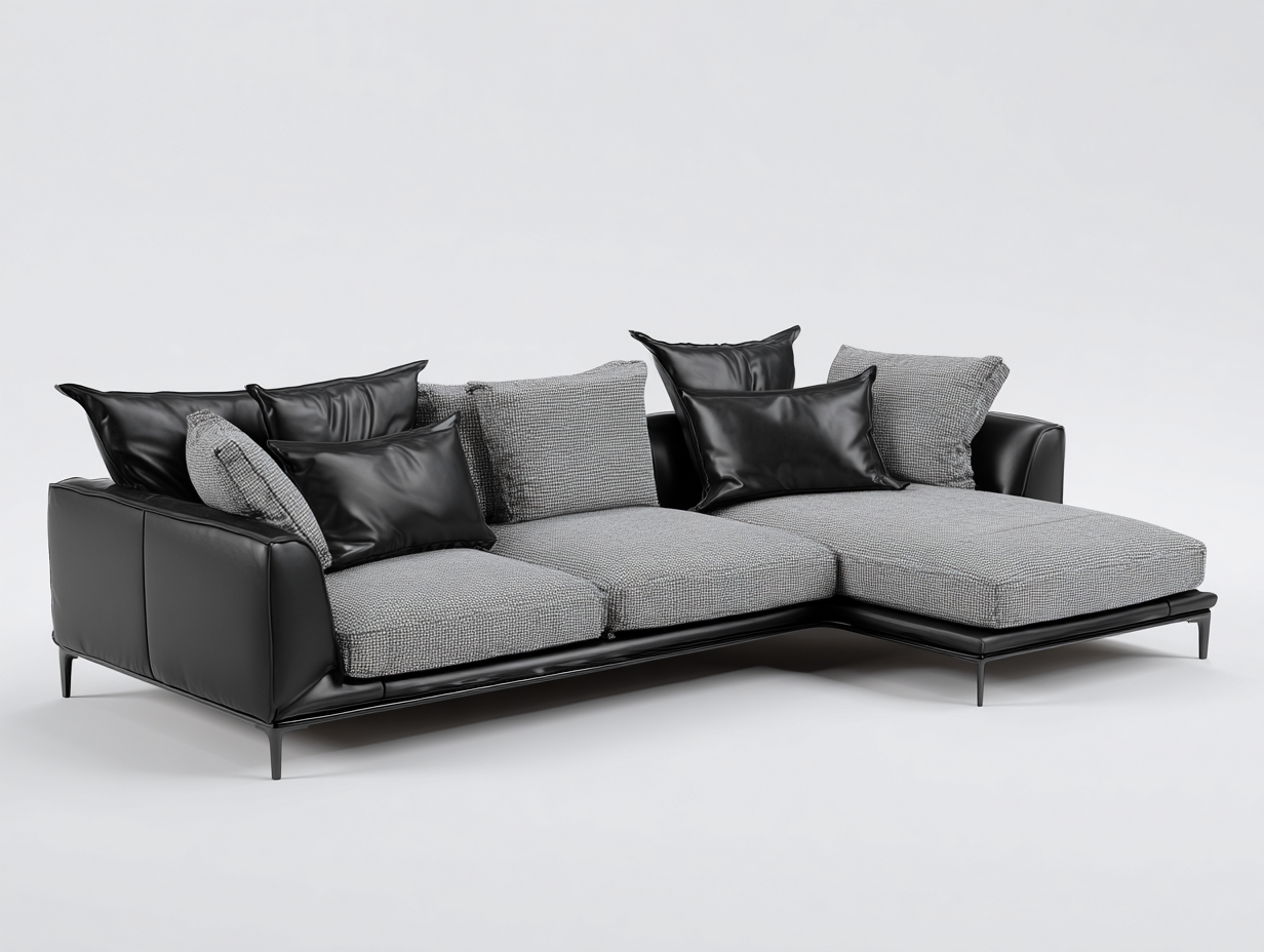 Canapé d'angle - tissu - simili cuir - 294 x 176 x 81 cm - gris-noir - style moderne-Kamonrihome