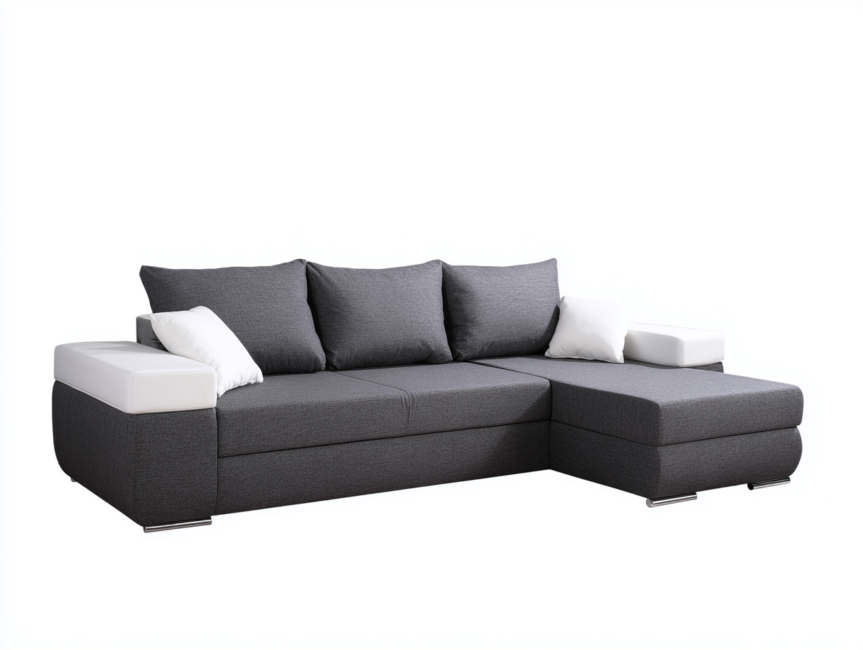 Canapé d'angle - tissu - simili cuir - 252 x 158 x 86 cm - gris foncé-blanc - style moderne-Kamonrihome