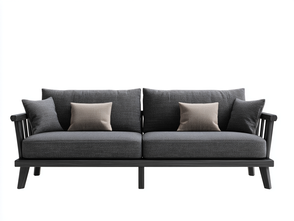 Canapé 3 places - Tissu-Bois - 216x88x78 cm - Gris foncé-Noir - Scandinave-Kamonrihome