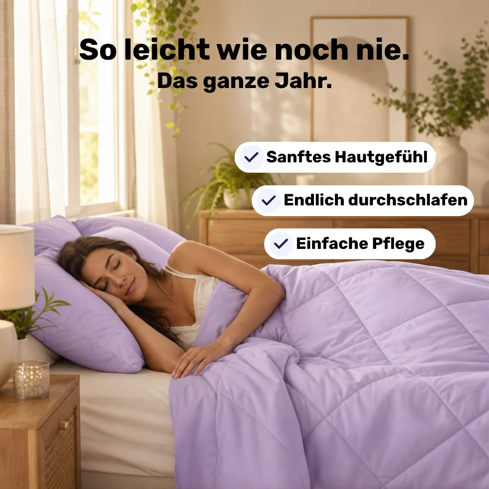 EasySleep® – 2-in-1 Ganzjahresdecke. Schnelltrocknend & ohne Bettwäsche