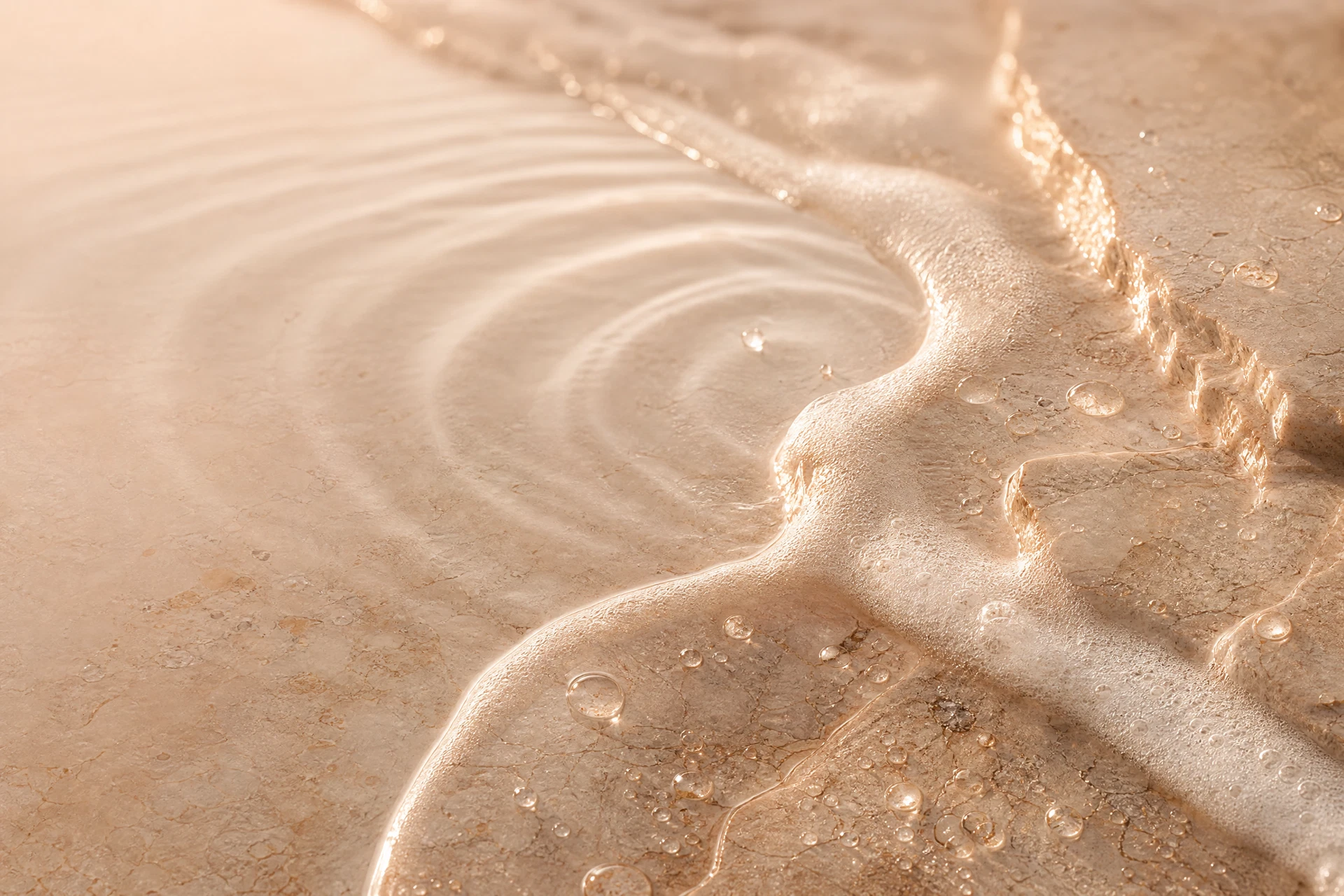 Fine cleanser lather and water over warm stone