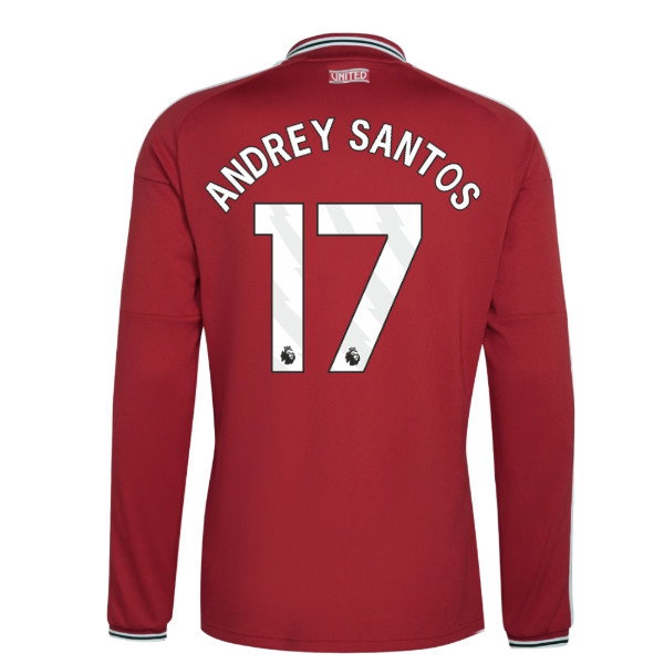 2026/27 Man Utd Long Sleeve Andrey Santos #17 Home Shirt-League Fan Gear