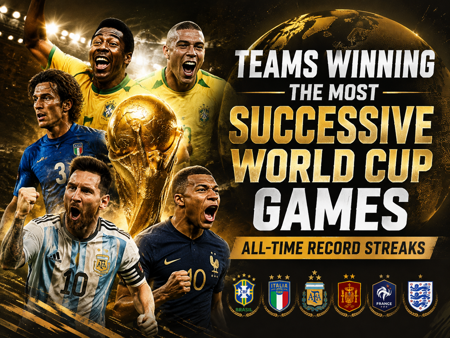 World Cup winning streaks history with legendary teams and national kits