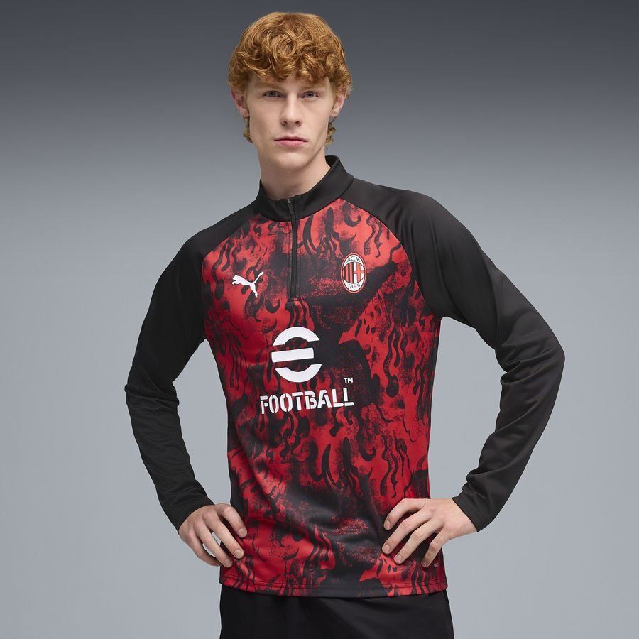 Milan Training Shirt Pre Match 1/4 Zip - For All Time Red/ Black-League Fan Gear