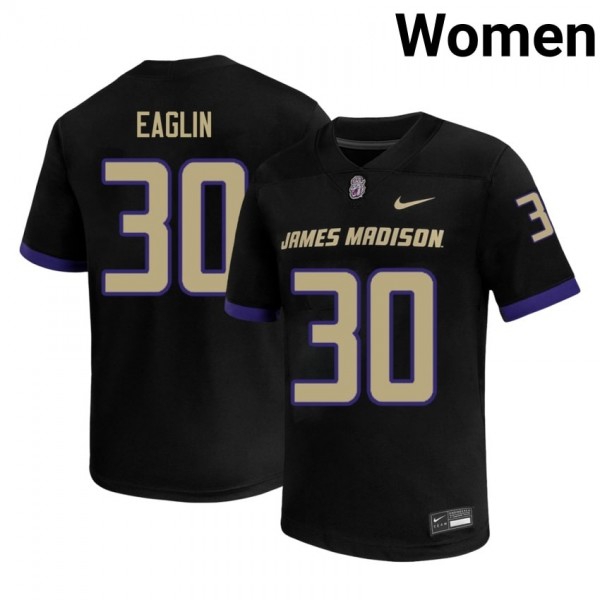 Women James Madison Dukes #30 Justin Eaglin Black Stitch Jerseys-League Fan Gear