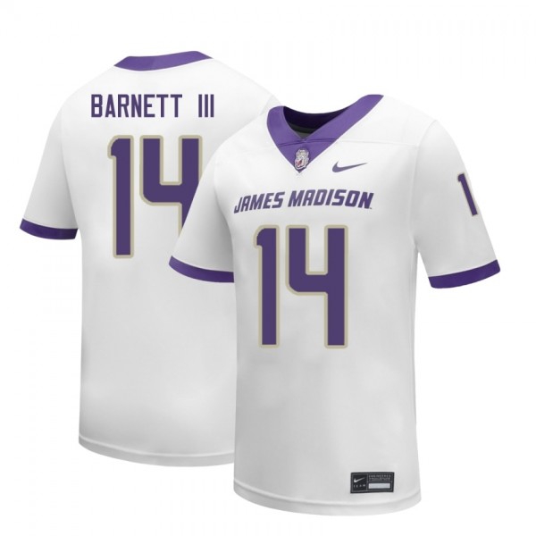 Men James Madison Dukes #14 Alonza Barnett Iii White Stitch Jerseys-League Fan Gear