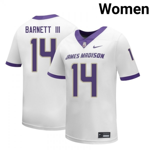 Women James Madison Dukes #14 Alonza Barnett Iii White Stitch Jerseys-League Fan Gear