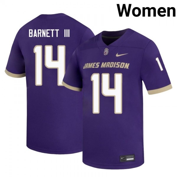 Women James Madison Dukes #14 Alonza Barnett Iii Purple Stitch Jersey-League Fan Gear