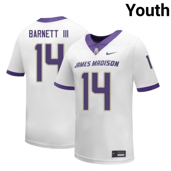 James Madison Dukes #14 Alonza Barnett Iii White Stitch Youth Jersey-League Fan Gear