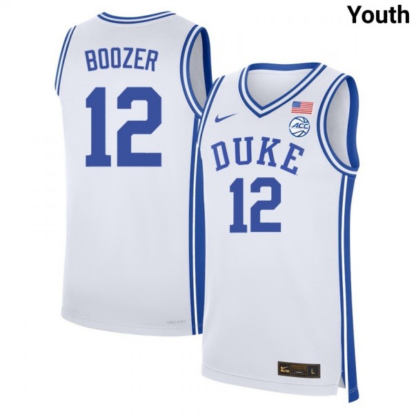 Duke Blue Devils #12 Cameron Boozer White Stitch Youth Jersey-League Fan Gear