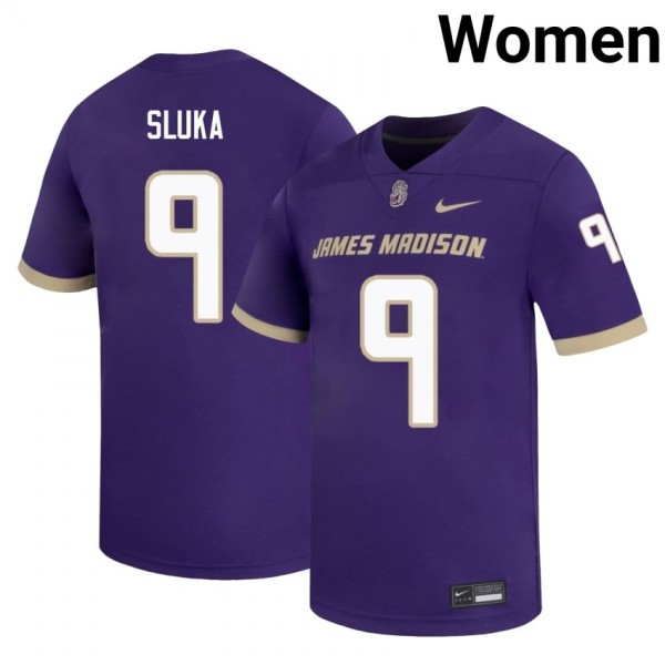Women James Madison Dukes #9 Matthew Sluka Purple Stitch Jerseys-League Fan Gear