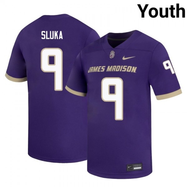 James Madison Dukes #9 Matthew Sluka Purple Stitch Youth Jersey-League Fan Gear