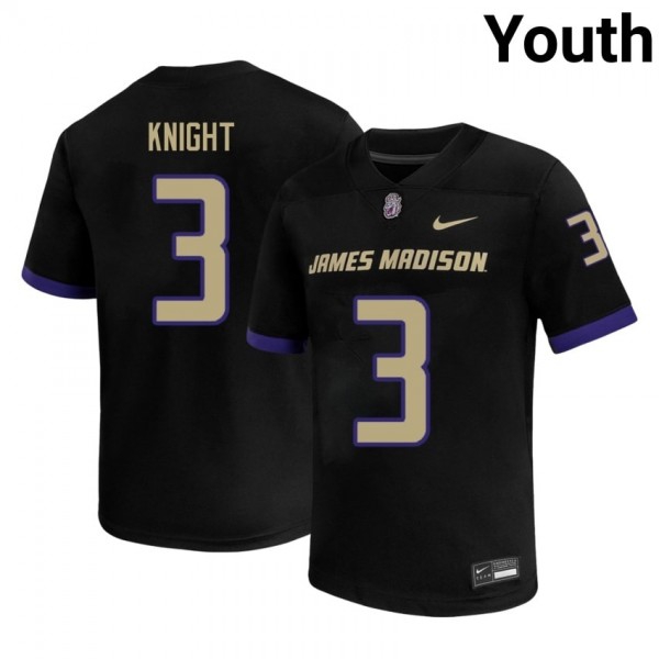 James Madison Dukes #3 Wayne Knight Black Stitch Youth Jersey-League Fan Gear