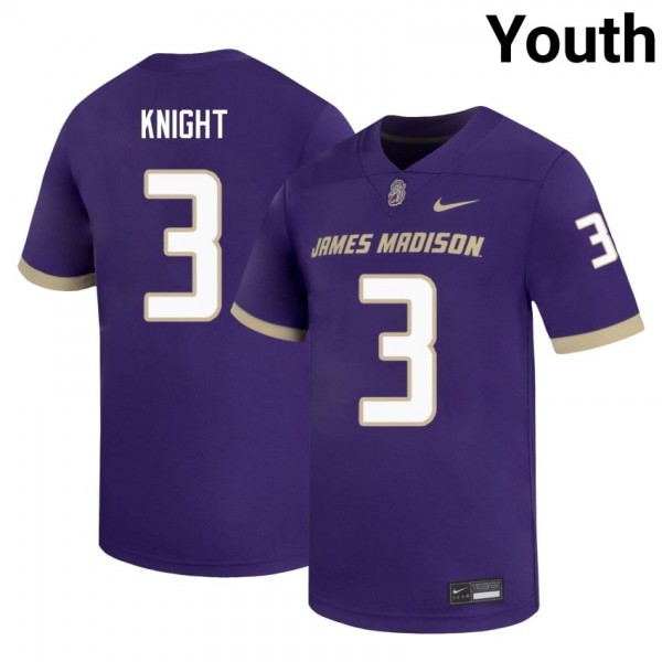 James Madison Dukes #3 Wayne Knight Purple Stitch Youth Jersey-League Fan Gear