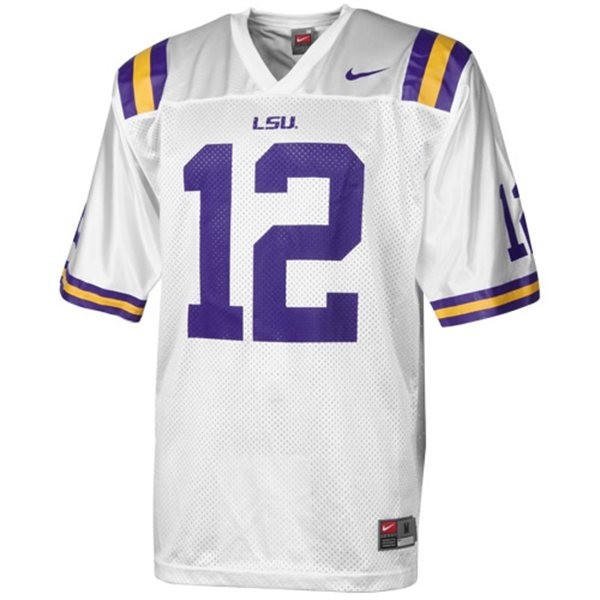 Men Lsu Tigers #12 Jarrett Lee White Stitch Jersey-League Fan Gear