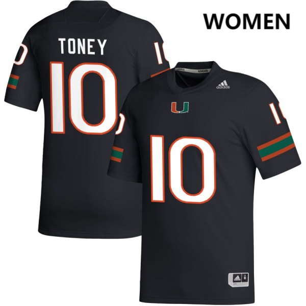 Miami Hurricanes #10 Malachi Toney Women Stitch - Black Jersey-League Fan Gear