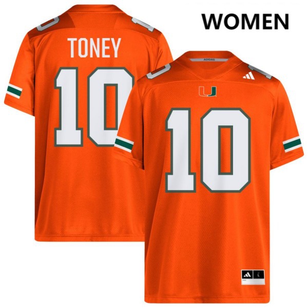 Miami Hurricanes #10 Malachi Toney Women Stitch Jerseys - Orange-League Fan Gear
