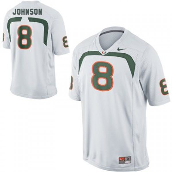 Men Miami Hurricanes #8 Duke Johnson White Stitch Jersey-League Fan Gear