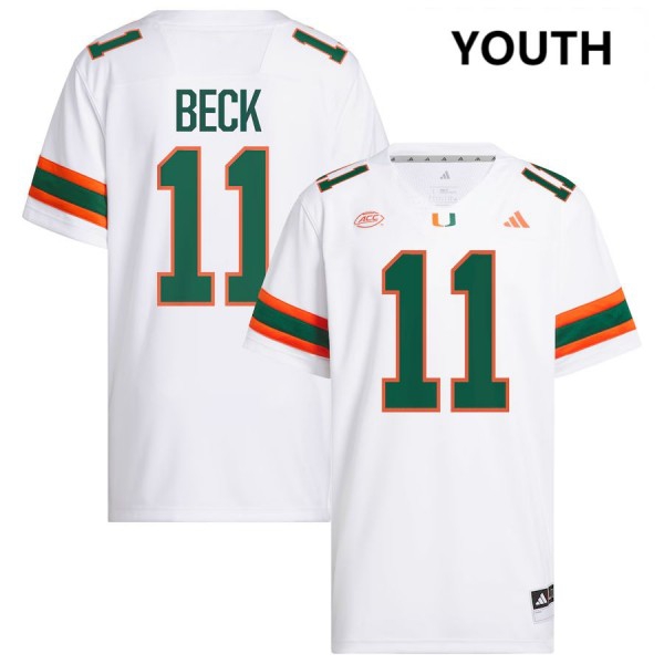 Miami Hurricanes #11 Carson Beck Stitch - White Youth Jersey-League Fan Gear