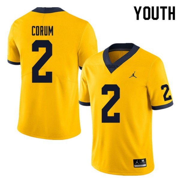 Brand Michigan Wolverines Blake Corum #2 Yellow Stitch Youth Jersey-League Fan Gear