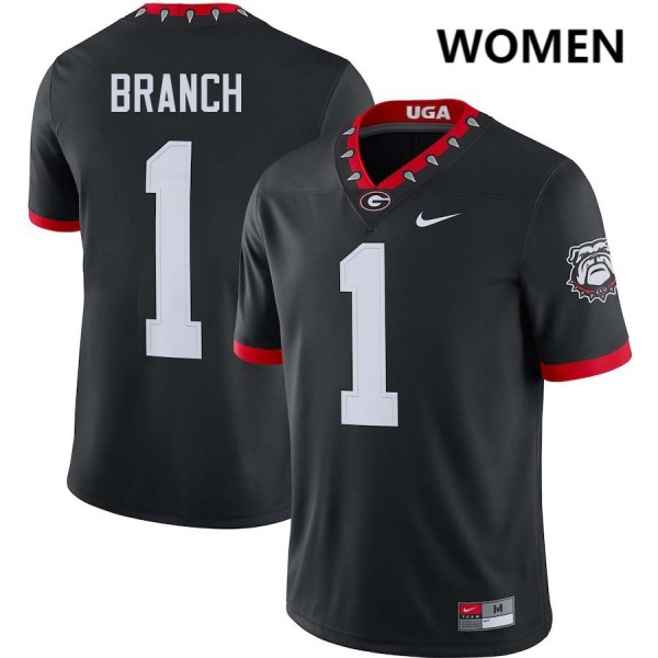 Women Georgia Bulldogs #1 Zachariah Branch 100th Anniversary Black Stitch Jerseys-League Fan Gear