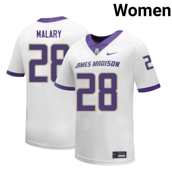 Women James Madison Dukes #28 Jobi Malary White Stitch Jerseys-League Fan Gear