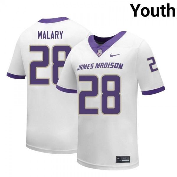 James Madison Dukes #28 Jobi Malary White Stitch Jerseys Youth-League Fan Gear