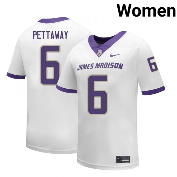 Women James Madison Dukes #6 George Pettaway White Stitch Jersey-League Fan Gear