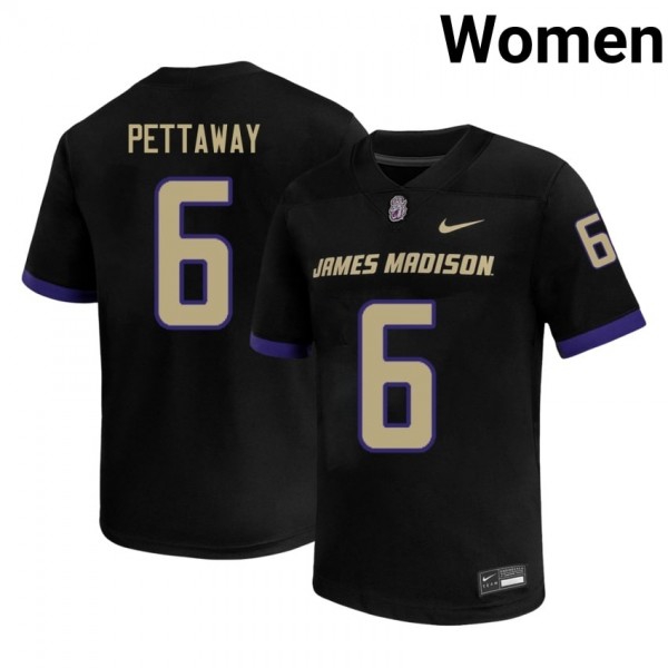 Women James Madison Dukes #6 George Pettaway Black Stitch Jerseys-League Fan Gear
